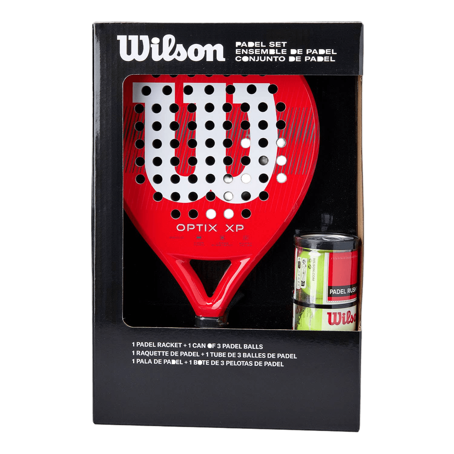 Wilson PACK PALA WILSON OPTIX XP RED Y BOTE DE BOLAS WILSON RUSH